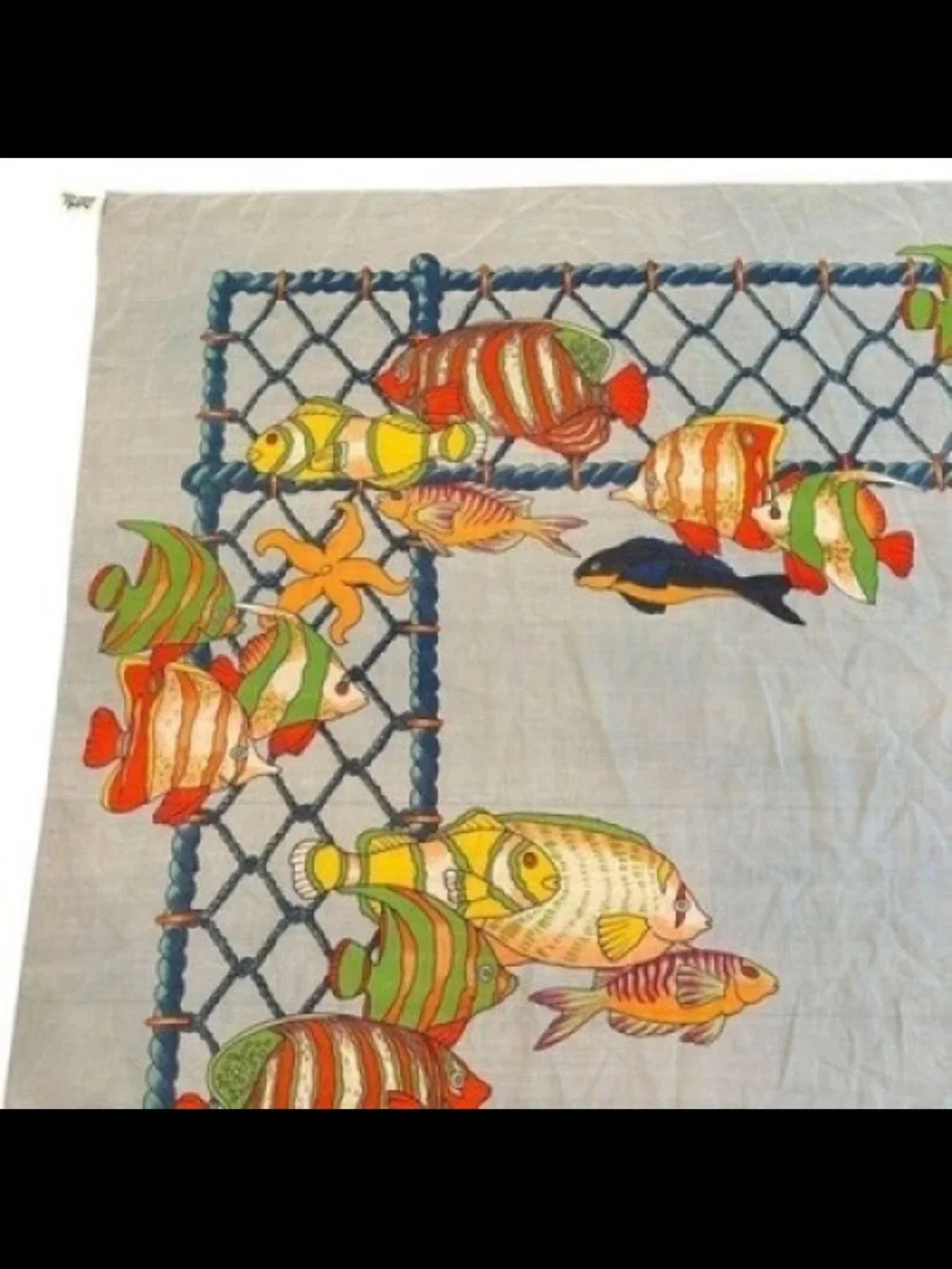 Hermes Light Blue Multicolor Fish Print Silk Scarf